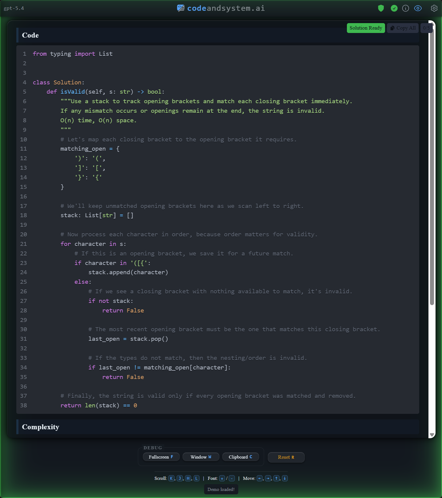 Code solution for Valid Parentheses showing Python implementation with Solution Ready badge