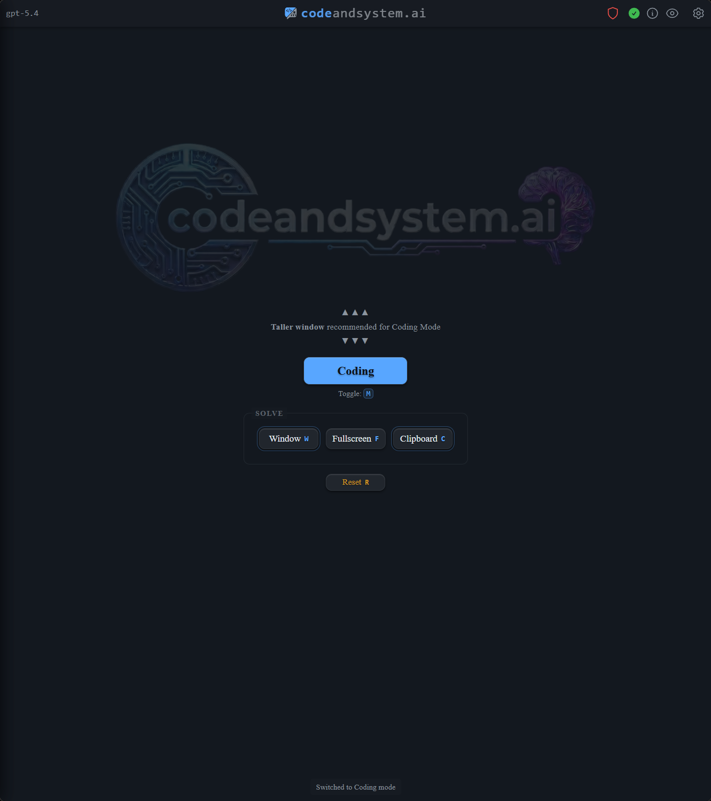 CodeAndSystem.ai desktop home screen with coding and system design modes