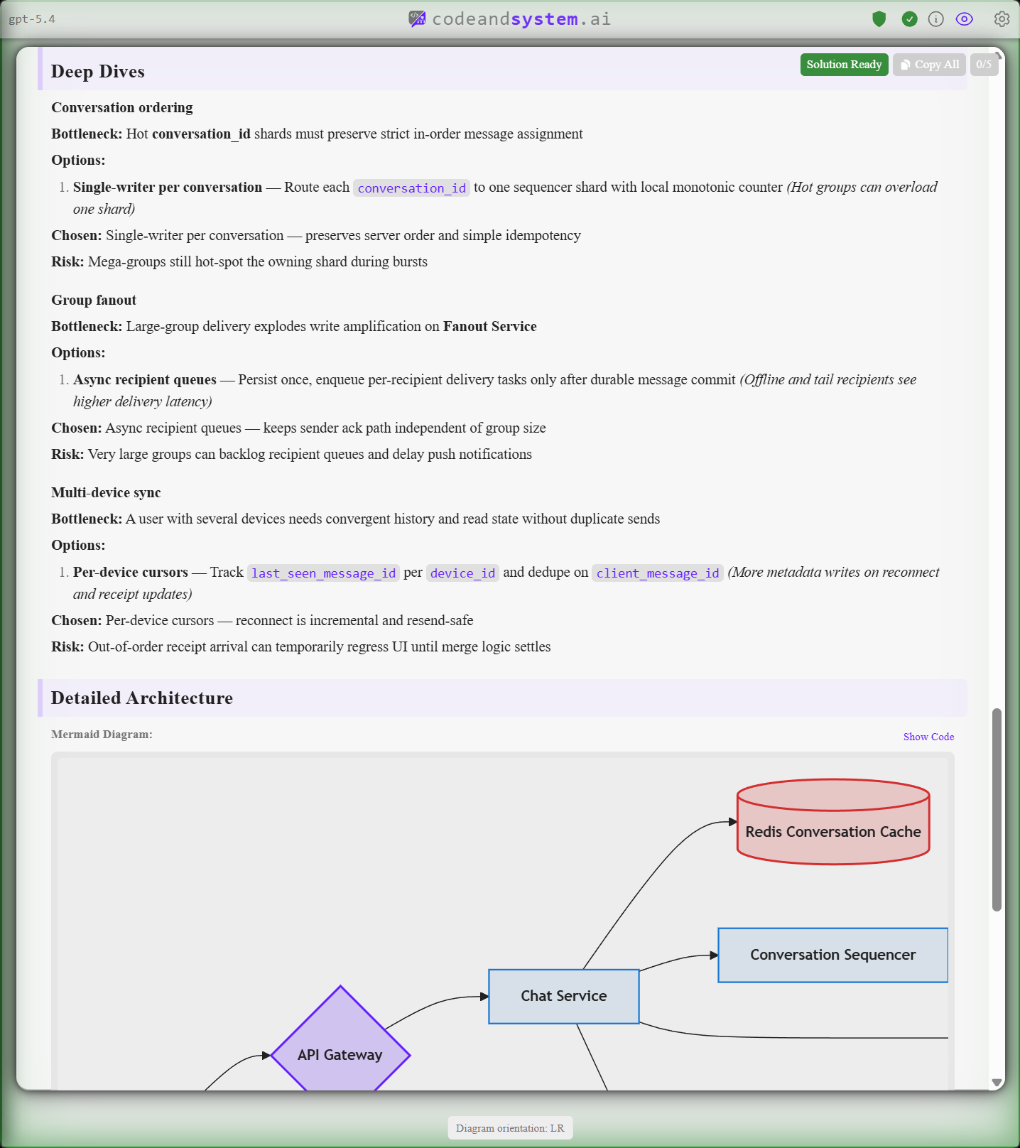 System design mode showing architecture diagram output and structured technical sections